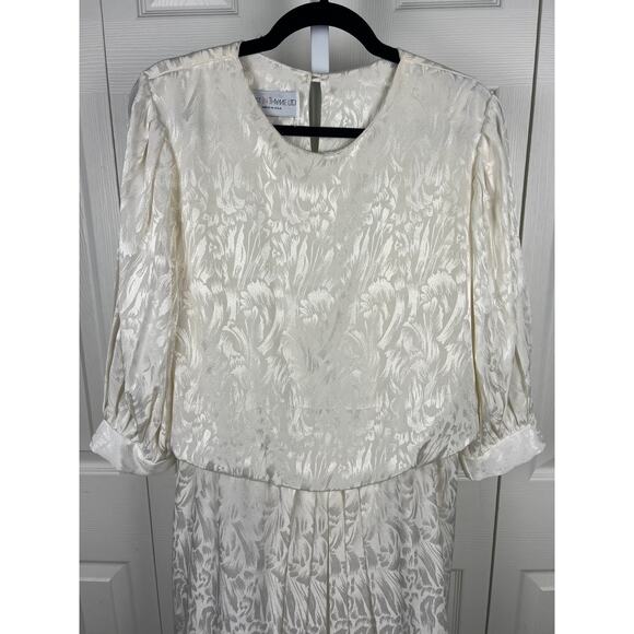 90s Just in Thyme Ivory White Brocade Party Dress Wedding Dress Florals Size 16 - Picture 4 of 8